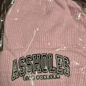 Assholes Live Forever Pink Knit Beanie